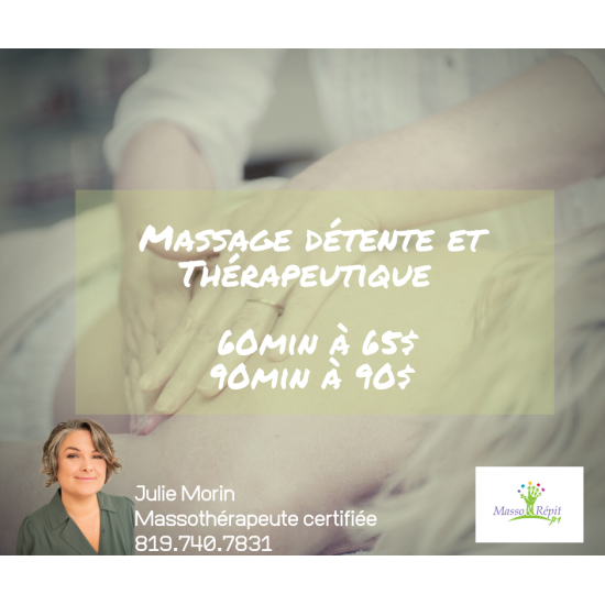 Massage de détente-Thérapeutique 60min